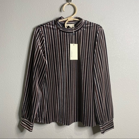 Anthropologie Velvet Funnel Neck Long Striped Sleeve Multi Striped in Small - Picture 9 of 11